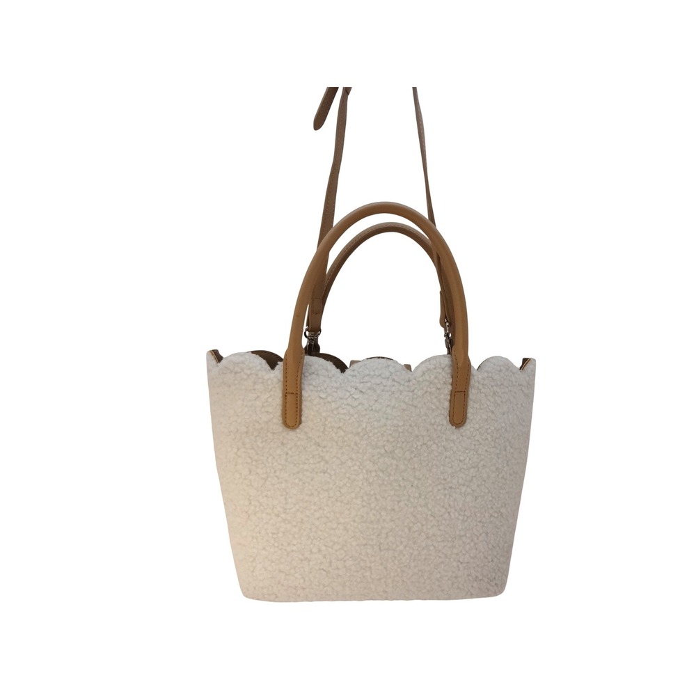 Aura Estelle Scalloped Sherpa‎ Tote Bag Women Cream Excllent Faux Shearling